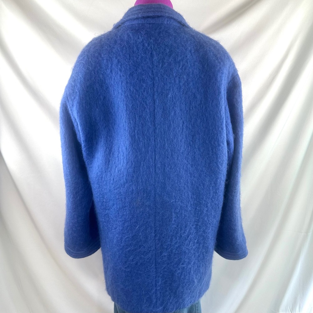 Vintage Mohair Coat Blue Oversized Fuzzy Wool Blend Statement Jacket 80s USA 14 - Picture 8 of 17